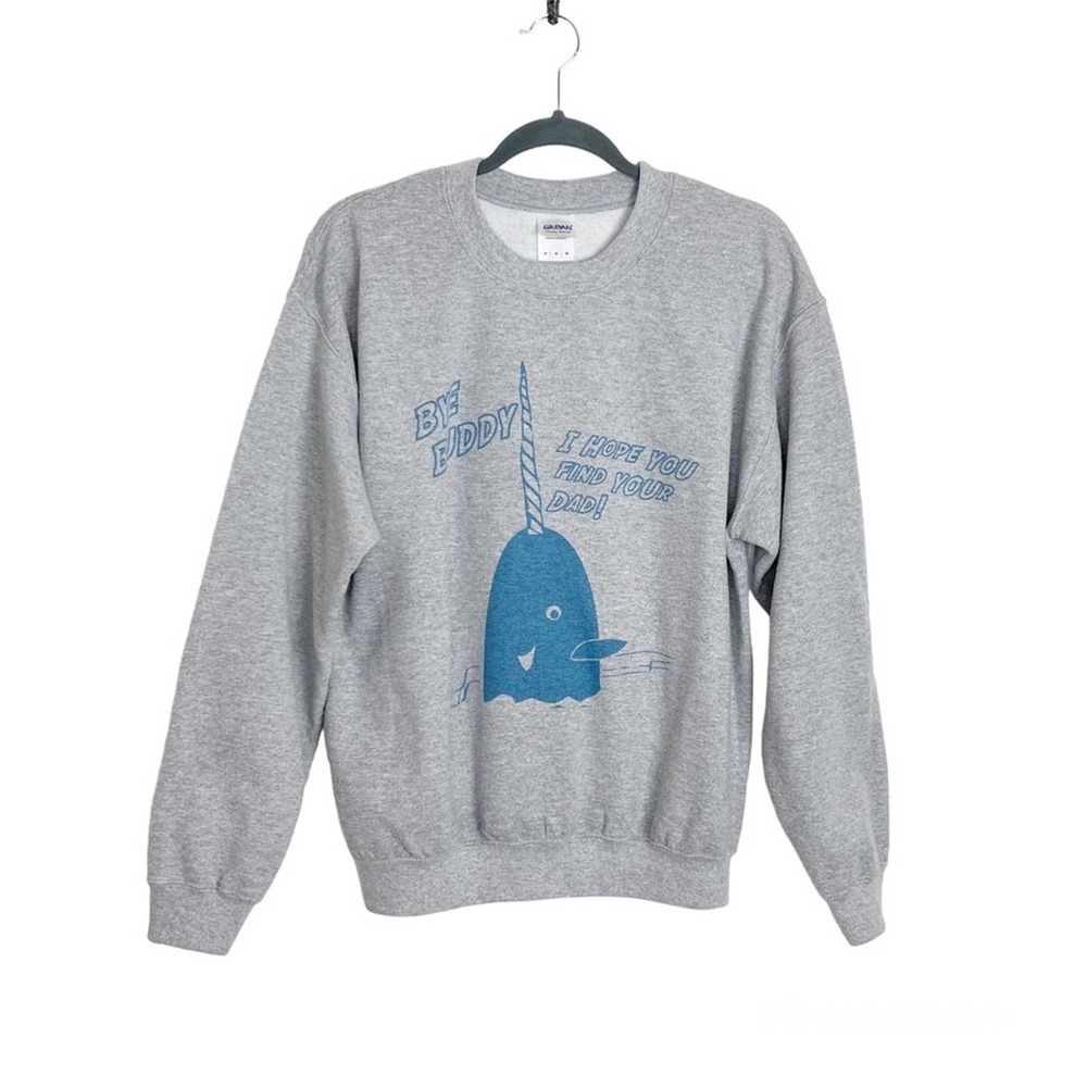 Elf Narwhal Graphic Crewneck Sweatshirt Medium